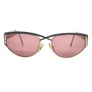 Laura Biagiotti Vintage Sunglasses Black Gold Cat Eye Pink Tinted Lens Italy
